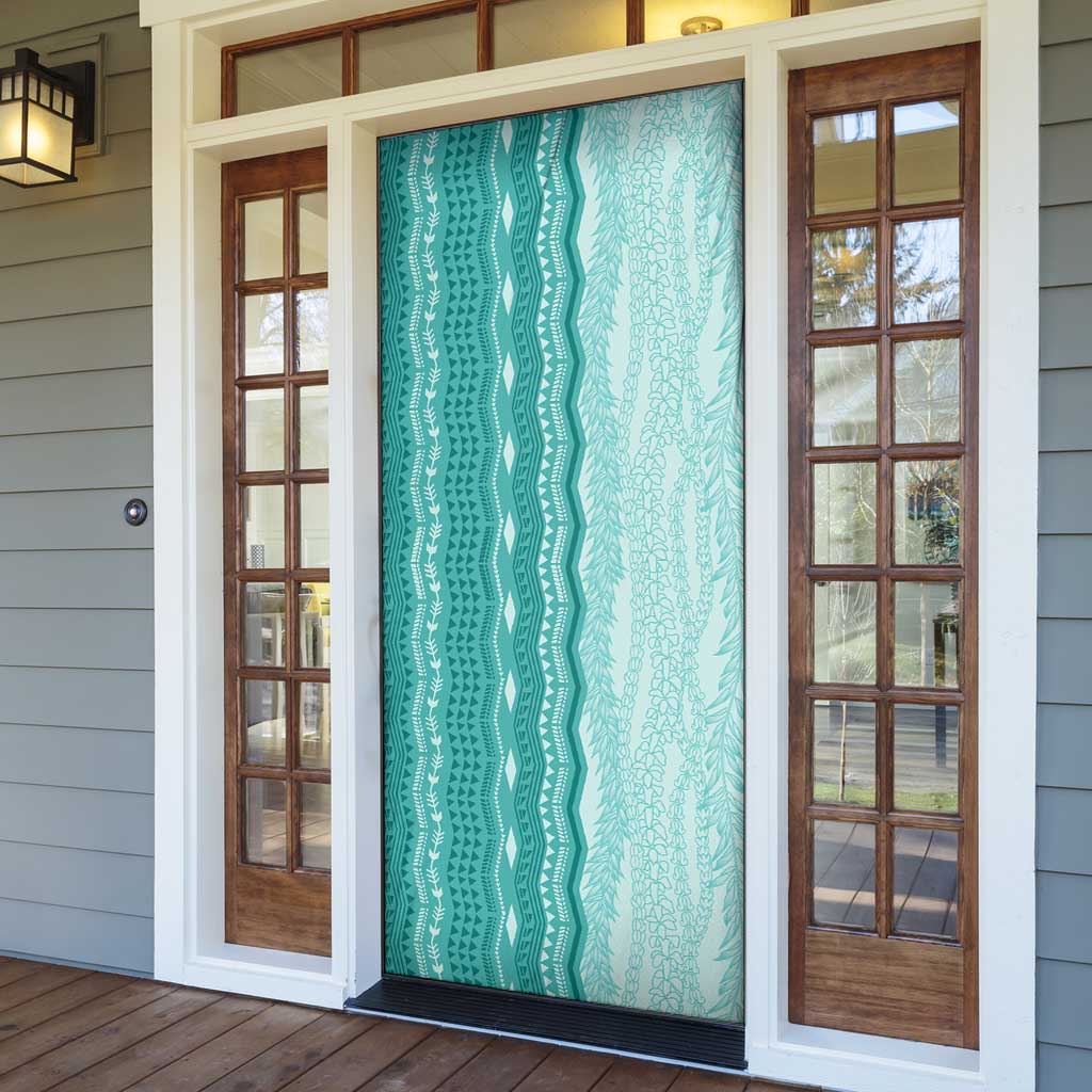 Vintage Teal Hawaiian Traditional Kapa Mix Flowers Lei Door Cover LT7 - Polynesian Pride