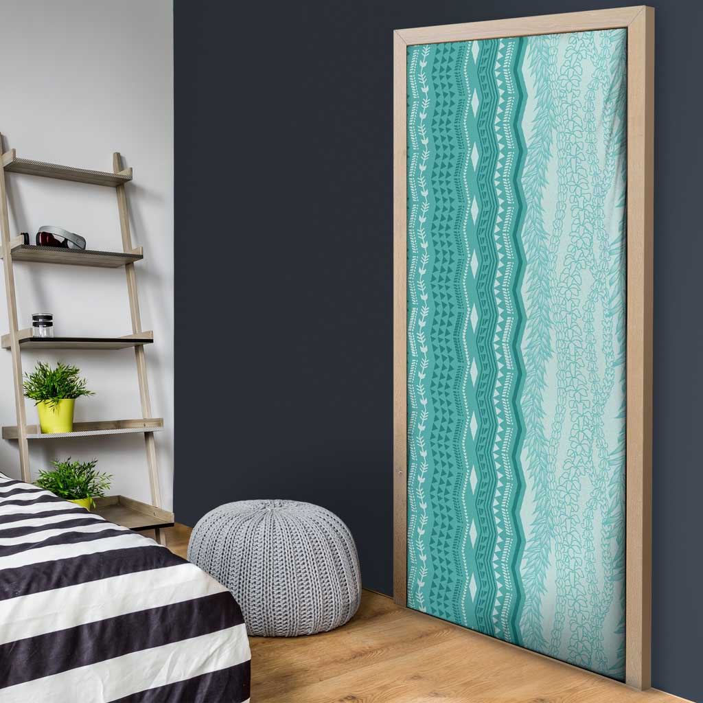 Vintage Teal Hawaiian Traditional Kapa Mix Flowers Lei Door Cover LT7 - Polynesian Pride