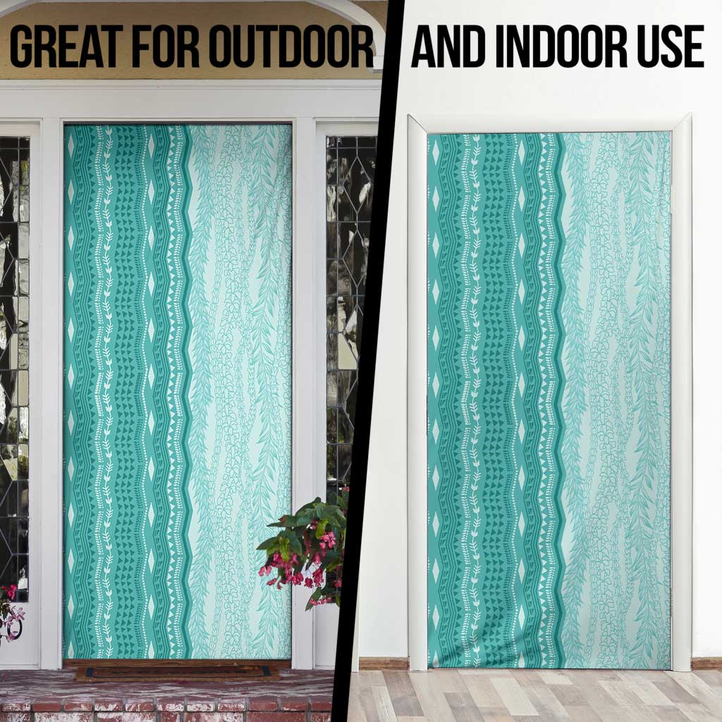 Vintage Teal Hawaiian Traditional Kapa Mix Flowers Lei Door Cover LT7 - Polynesian Pride