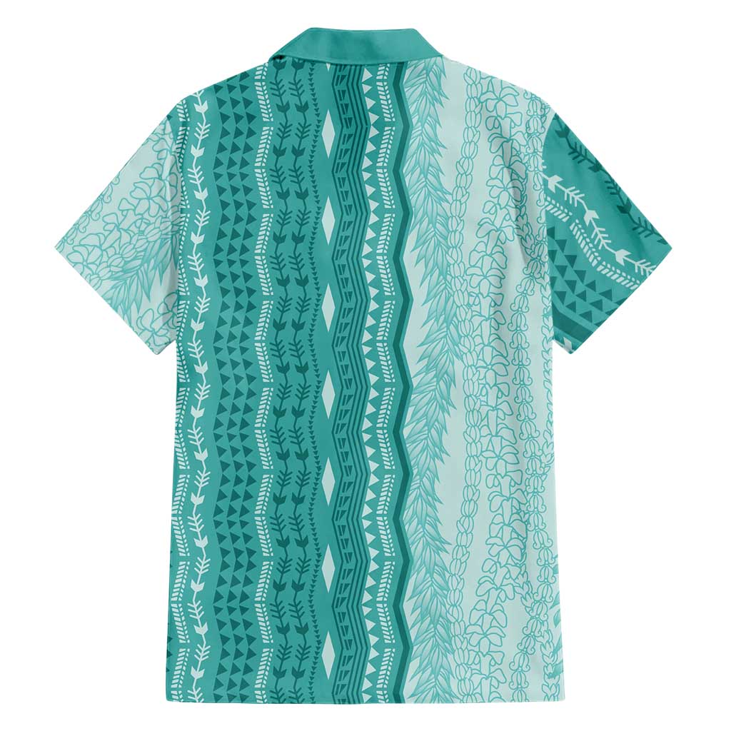 Vintage Teal Hawaiian Traditional Kapa Mix Flowers Lei Family Matching Off The Shoulder Long Sleeve Dress and Hawaiian Shirt LT7 - Polynesian Pride