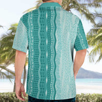 Vintage Teal Hawaiian Traditional Kapa Mix Flowers Lei Hawaiian Shirt