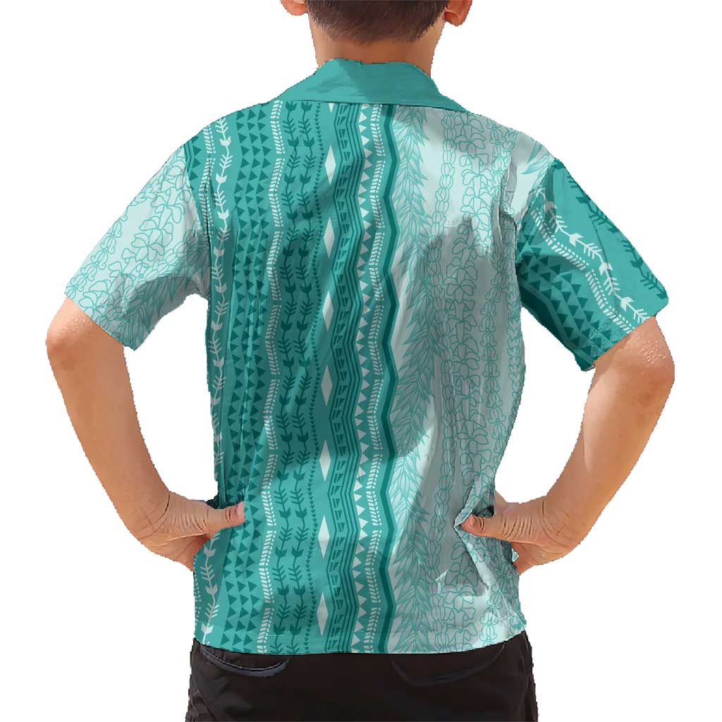 Vintage Teal Hawaiian Traditional Kapa Mix Flowers Lei Hawaiian Shirt