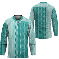 Vintage Teal Hawaiian Traditional Kapa Mix Flowers Lei Hockey Jersey