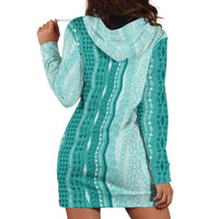 Vintage Teal Hawaiian Traditional Kapa Mix Flowers Lei Hoodie Dress