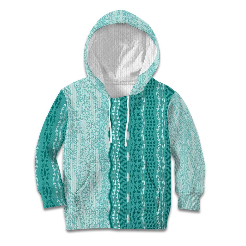Vintage Teal Hawaiian Traditional Kapa Mix Flowers Lei Kid Hoodie