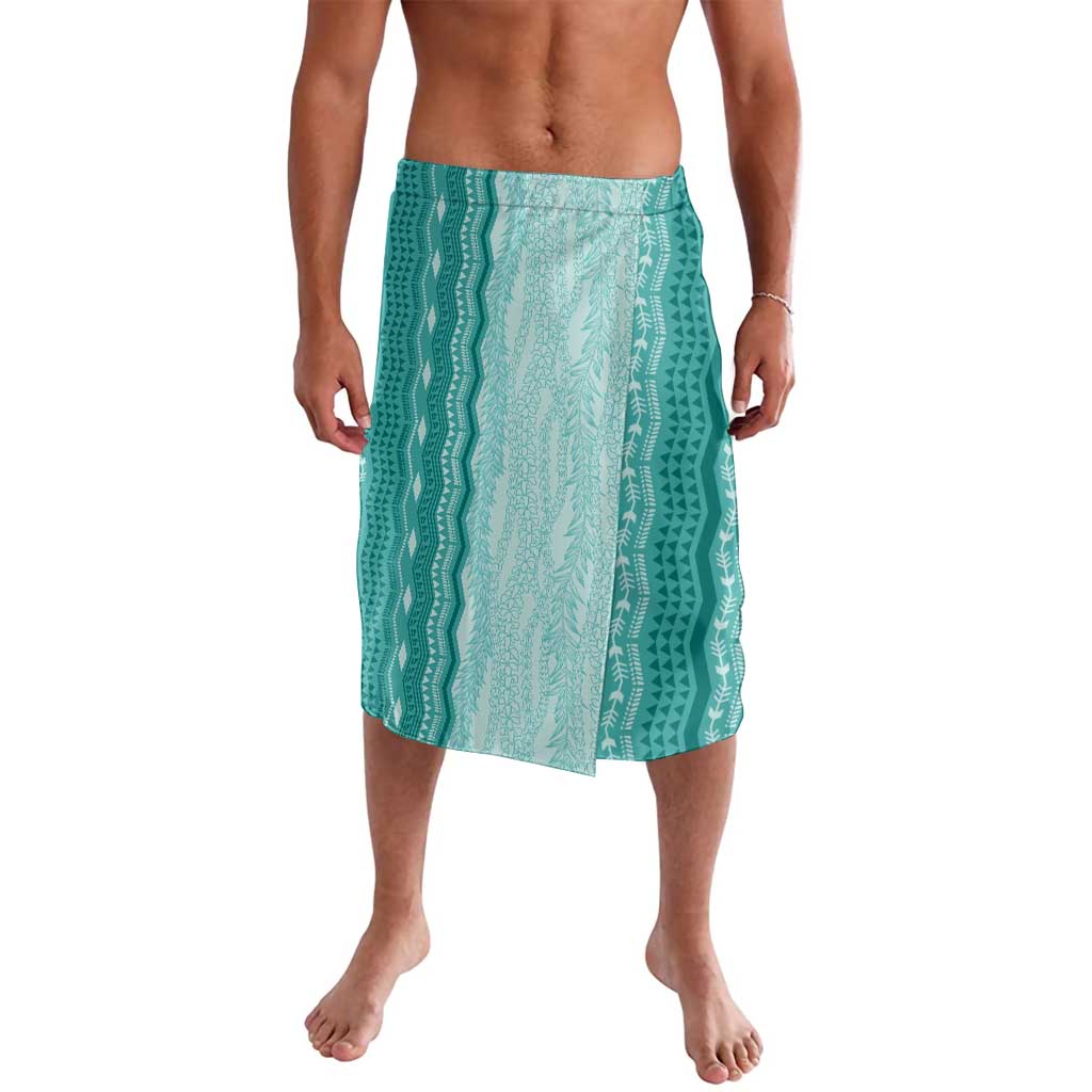 Vintage Teal Hawaiian Traditional Kapa Mix Flowers Lei Lavalava