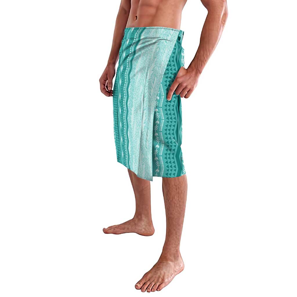 Vintage Teal Hawaiian Traditional Kapa Mix Flowers Lei Lavalava