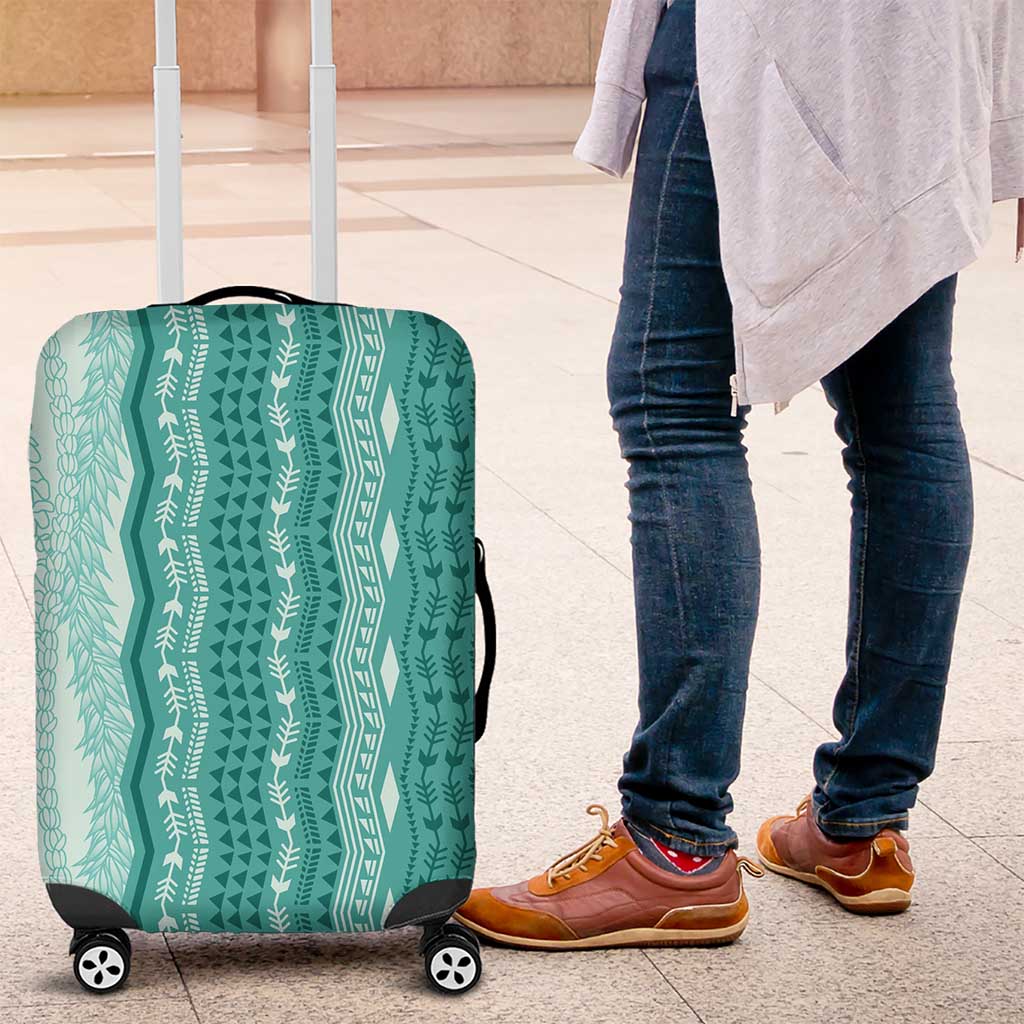 Vintage Teal Hawaiian Traditional Kapa Mix Flowers Lei Luggage Cover LT7 Teal - Polynesian Pride