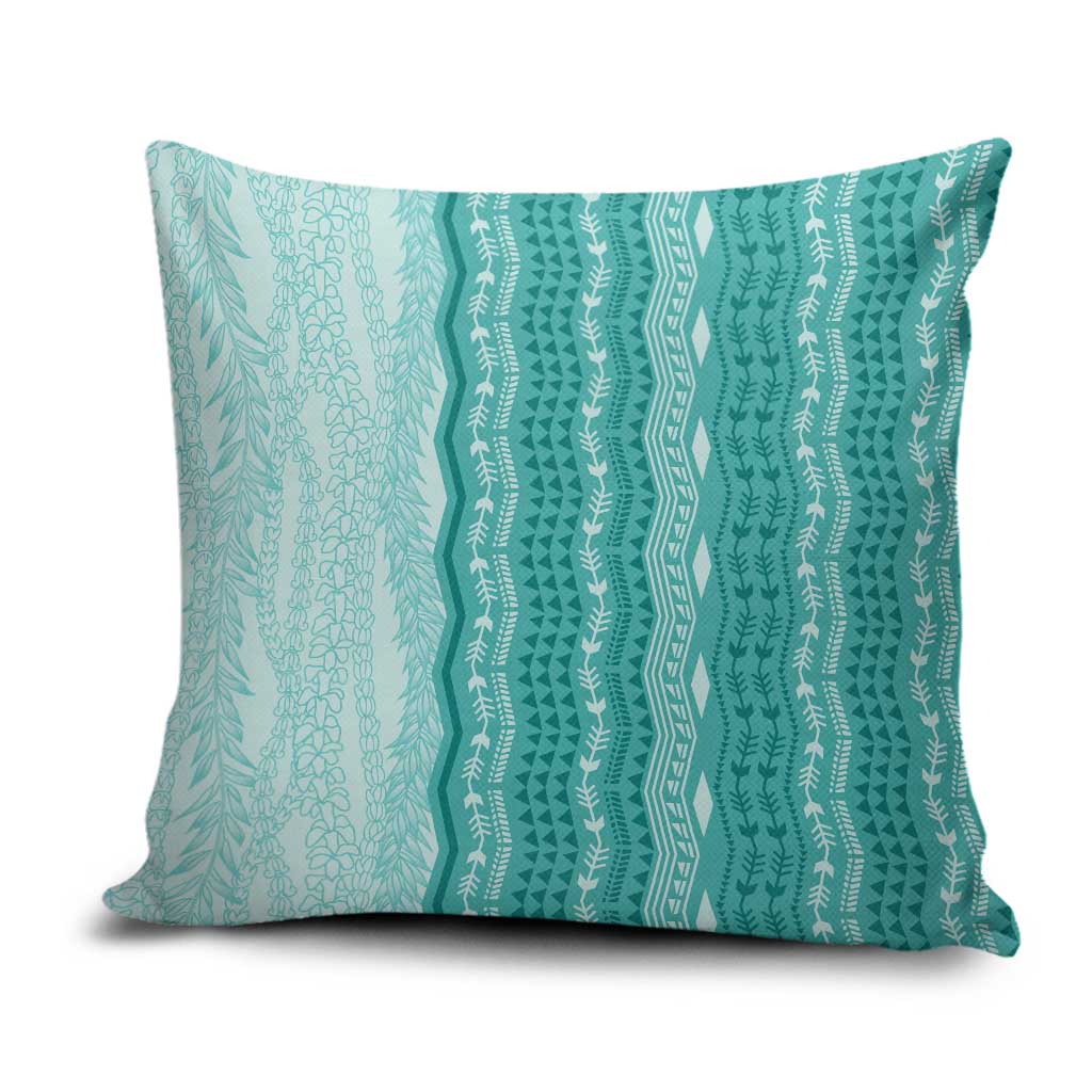 Vintage Teal Hawaiian Traditional Kapa Mix Flowers Lei Pillow Cover LT7 Teal - Polynesian Pride