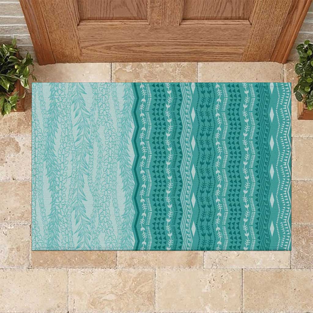 Vintage Teal Hawaiian Traditional Kapa Mix Flowers Lei Rubber Doormat LT7 Teal - Polynesian Pride