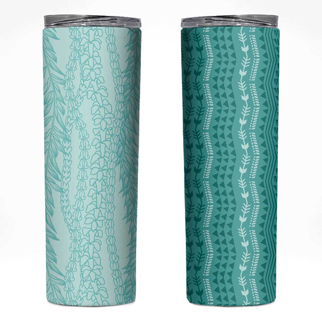 Vintage Teal Hawaiian Traditional Kapa Mix Flowers Lei Skinny Tumbler LT7 Teal - Polynesian Pride