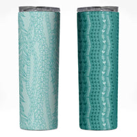 Vintage Teal Hawaiian Traditional Kapa Mix Flowers Lei Skinny Tumbler