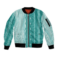Vintage Teal Hawaiian Traditional Kapa Mix Flowers Lei Sleeve Zip Bomber Jacket LT7 Unisex Teal - Polynesian Pride