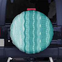 Vintage Teal Hawaiian Traditional Kapa Mix Flowers Lei Spare Tire Cover