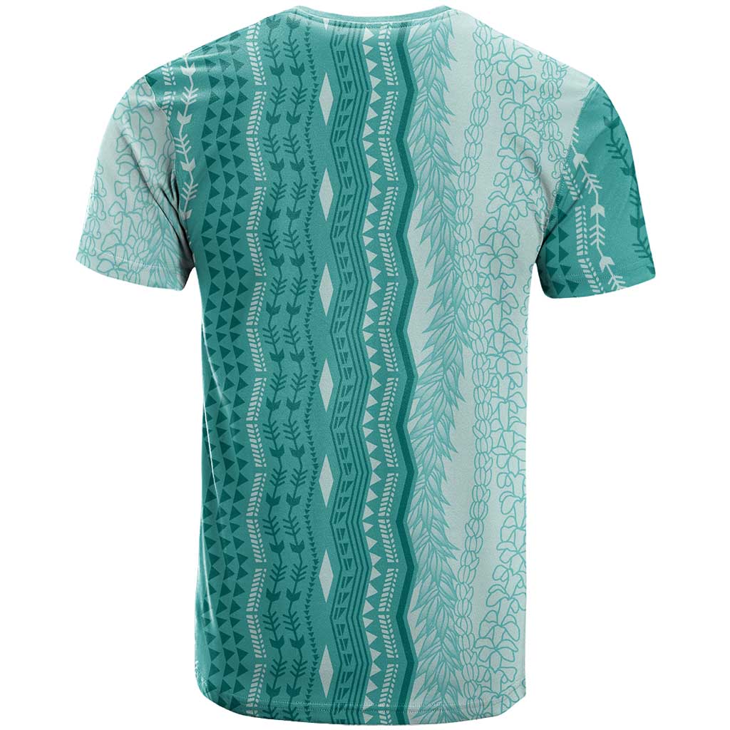 Vintage Teal Hawaiian Traditional Kapa Mix Flowers Lei T Shirt LT7 - Polynesian Pride