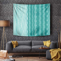 Vintage Teal Hawaiian Traditional Kapa Mix Flowers Lei Tapestry