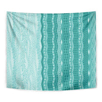 Vintage Teal Hawaiian Traditional Kapa Mix Flowers Lei Tapestry