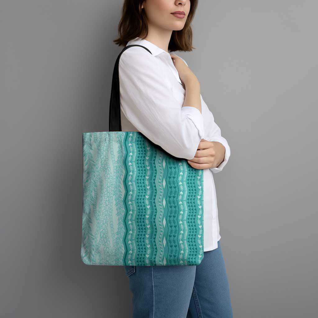 Vintage Teal Hawaiian Traditional Kapa Mix Flowers Lei Tote Bag