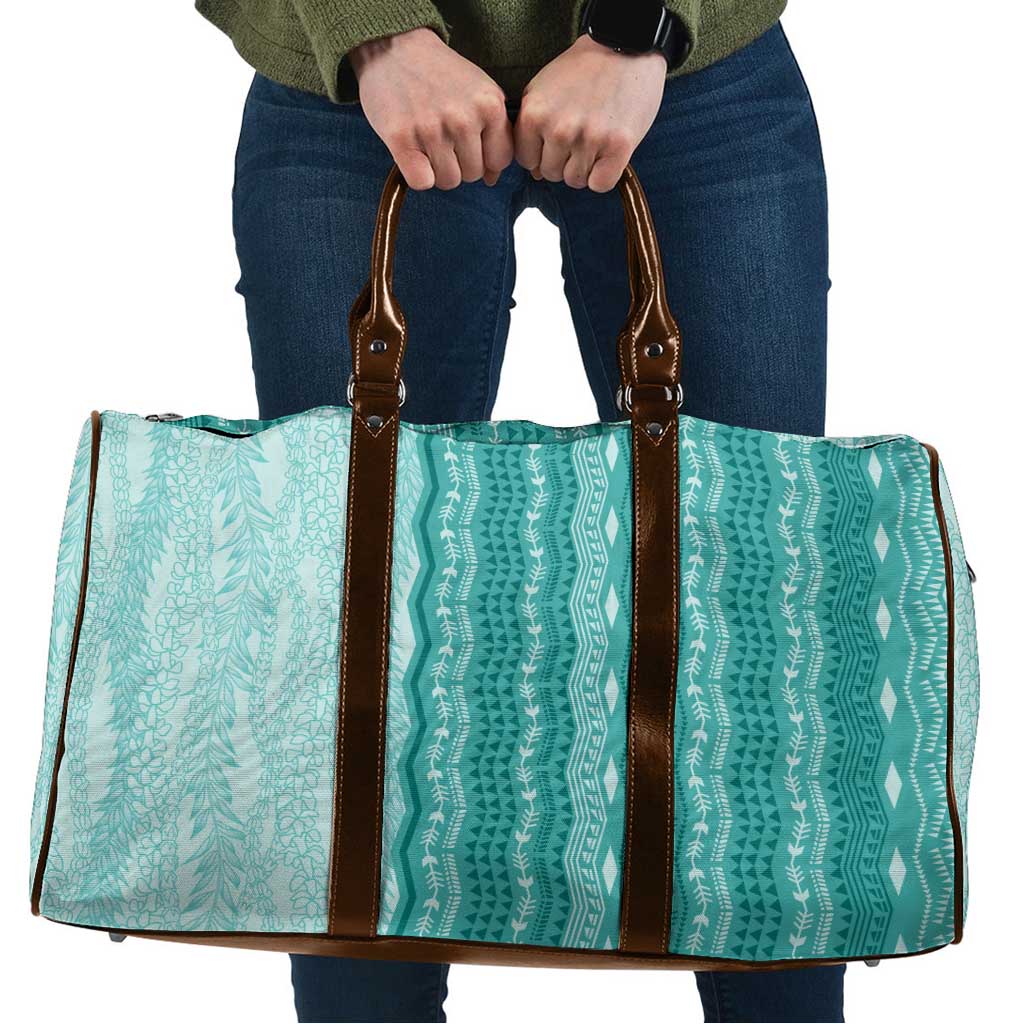 Vintage Teal Hawaiian Traditional Kapa Mix Flowers Lei Travel Bag