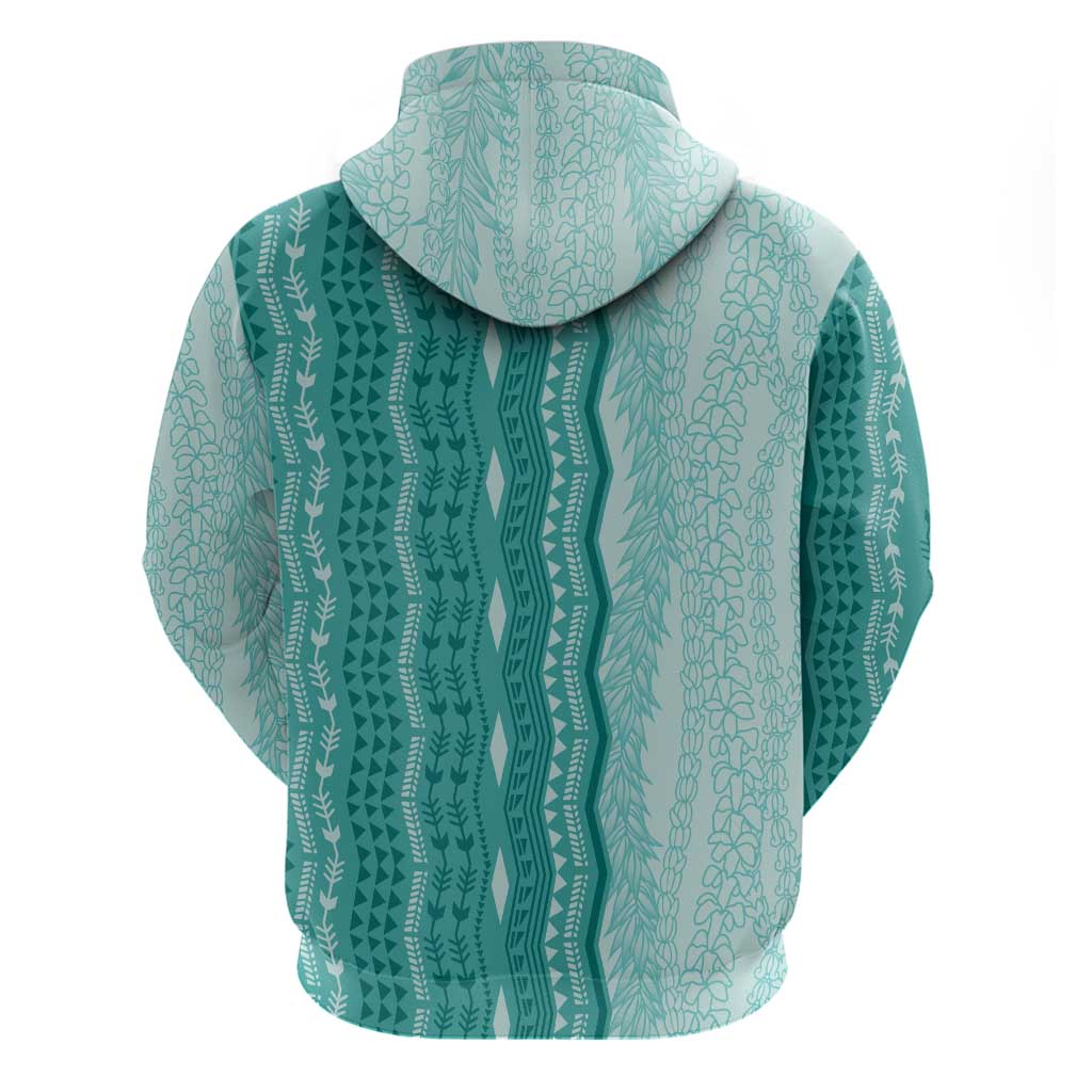 Vintage Teal Hawaiian Traditional Kapa Mix Flowers Lei Zip Hoodie LT7 - Polynesian Pride