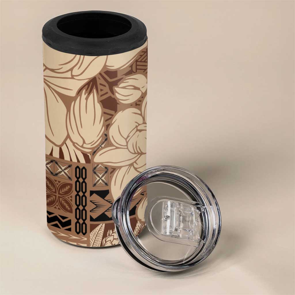 Samoa Women's Day 4 in 1 Can Cooler Tumbler Tiale Flower Mix Siapo Tapa