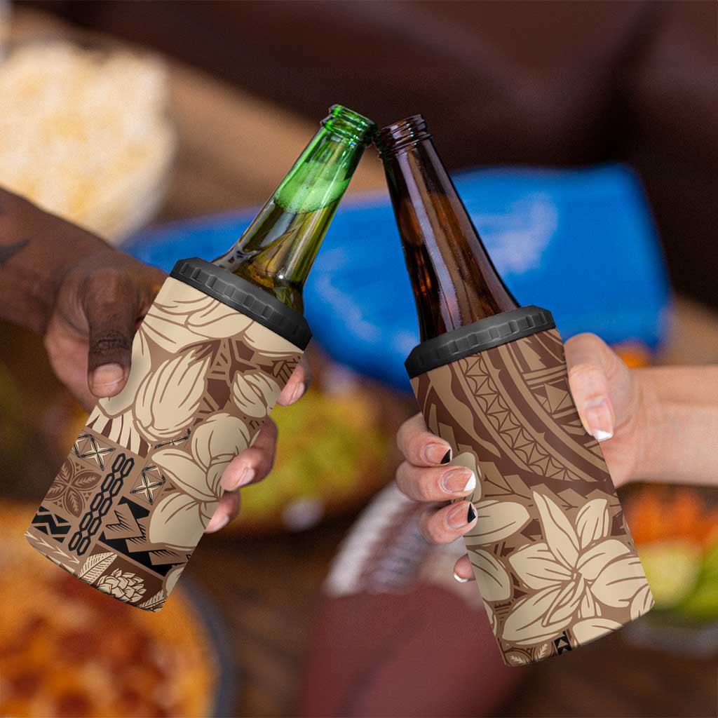 Samoa Women's Day 4 in 1 Can Cooler Tumbler Tiale Flower Mix Siapo Tapa