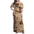 Samoa Women's Day Family Matching Off Shoulder Maxi Dress and Hawaiian Shirt Tiale Flower Mix Siapo Tapa LT7 Mom's Dress Beige - Polynesian Pride