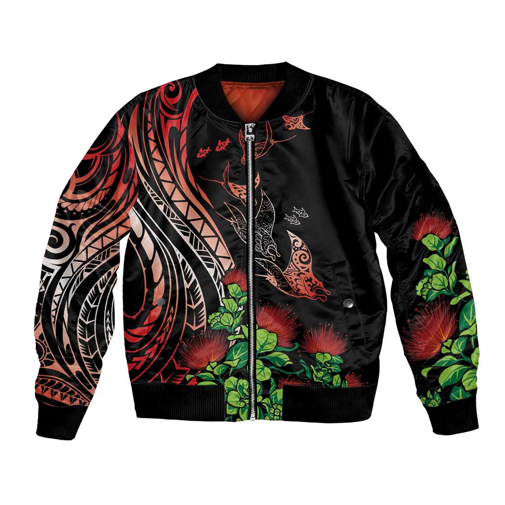 Aloha Hawaii Manta Rays Bomber Jacket Red Ohia Lehua