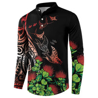 Aloha Hawaii Manta Rays Button Sweatshirt Red Ohia Lehua