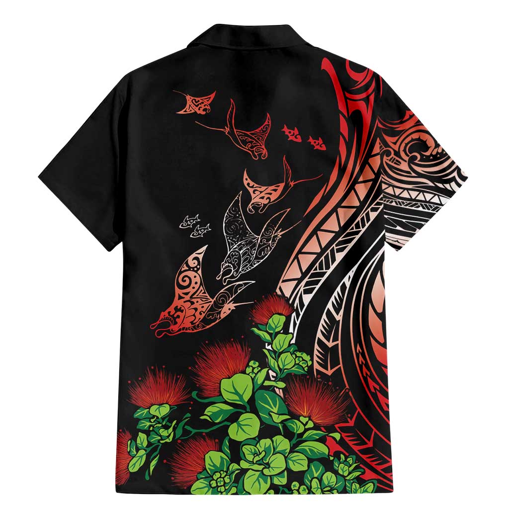 Aloha Hawaii Manta Rays Family Matching Mermaid Dress and Hawaiian Shirt Red Ohia Lehua