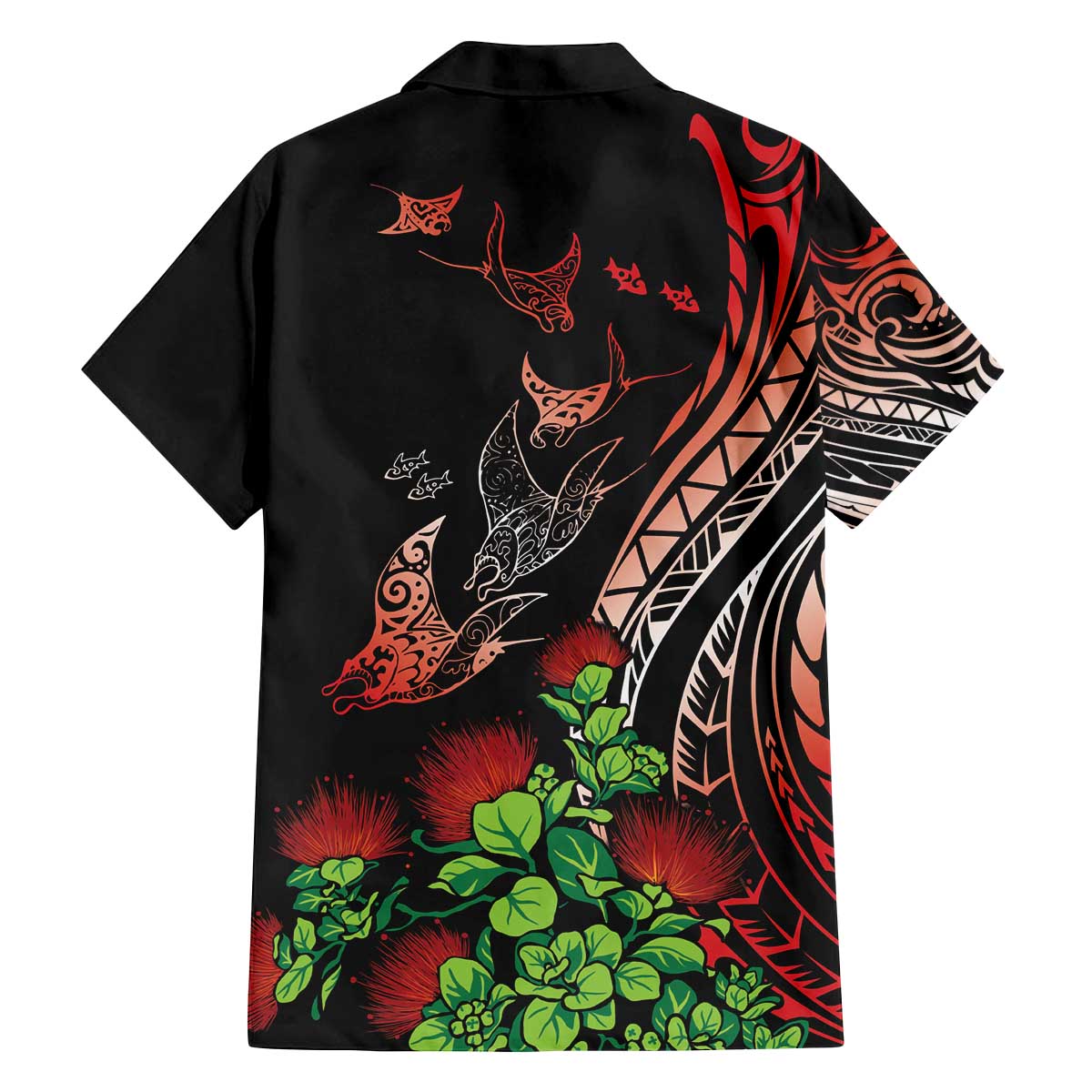 Aloha Hawaii Manta Rays Family Matching Off The Shoulder Long Sleeve Dress and Hawaiian Shirt Red Ohia Lehua