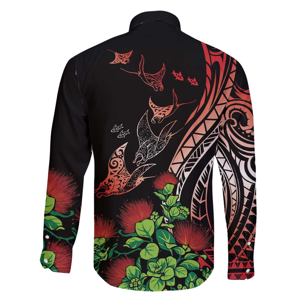 Aloha Hawaii Manta Rays Family Matching Off The Shoulder Long Sleeve Dress and Hawaiian Shirt Red Ohia Lehua