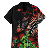 Aloha Hawaii Manta Rays Family Matching Short Sleeve Bodycon Dress and Hawaiian Shirt Red Ohia Lehua