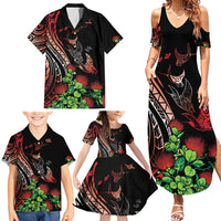 Aloha Hawaii Manta Rays Family Matching Summer Maxi Dress and Hawaiian Shirt Red Ohia Lehua