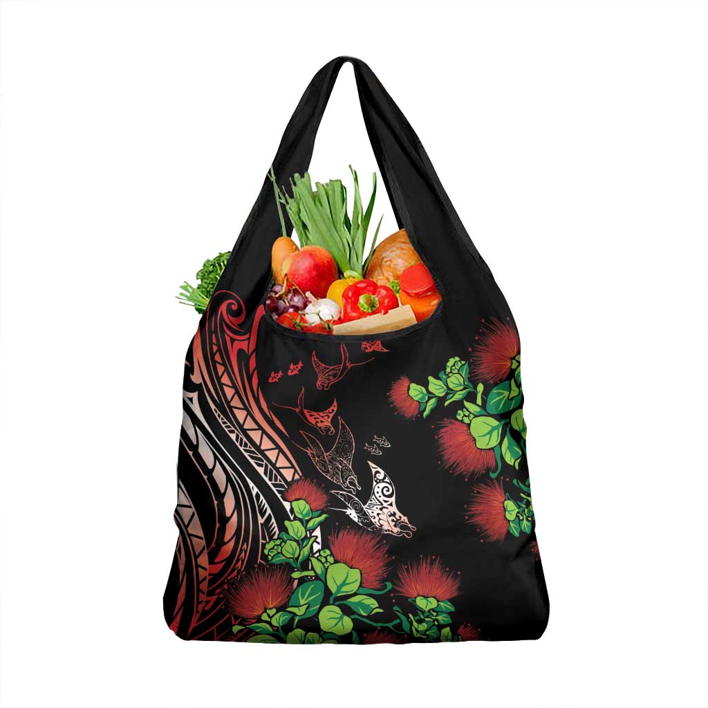 Aloha Hawaii Manta Rays Grocery Bag Red Ohia Lehua
