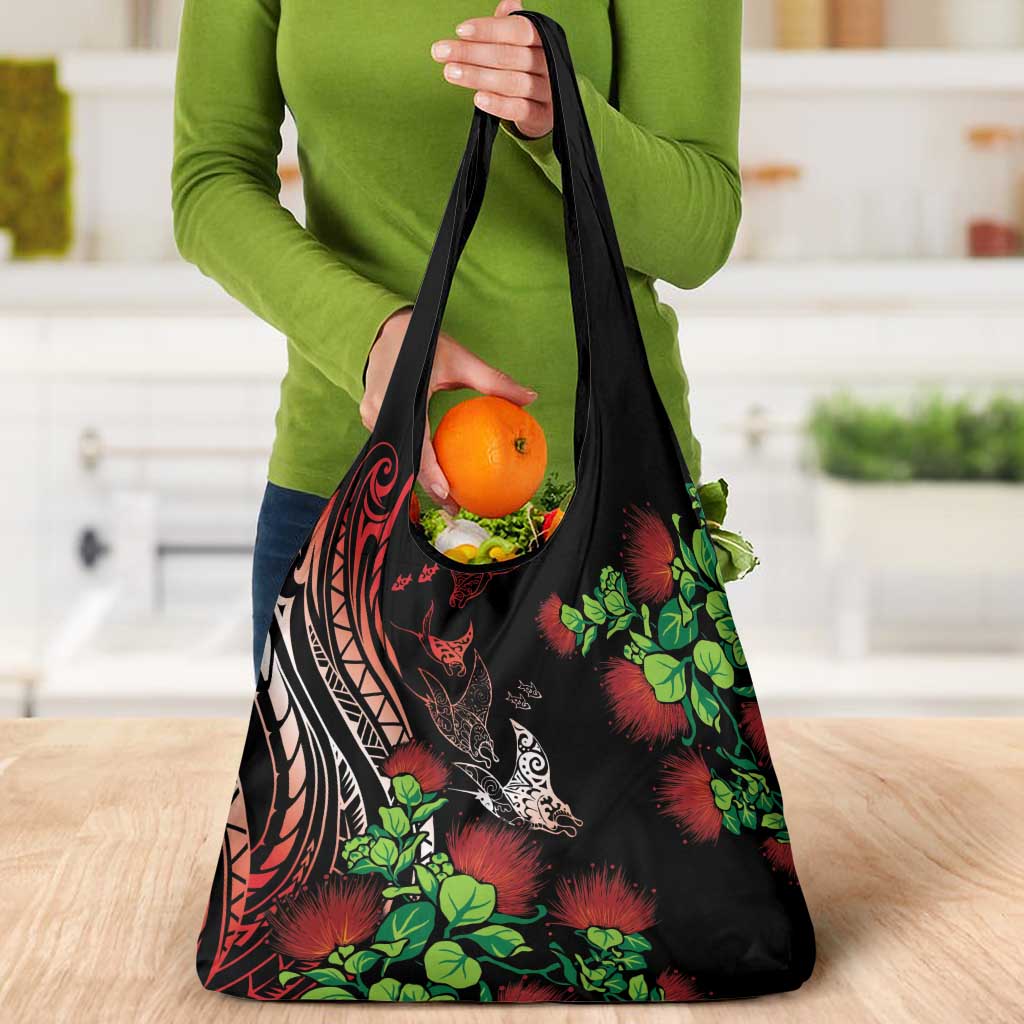 Aloha Hawaii Manta Rays Grocery Bag Red Ohia Lehua