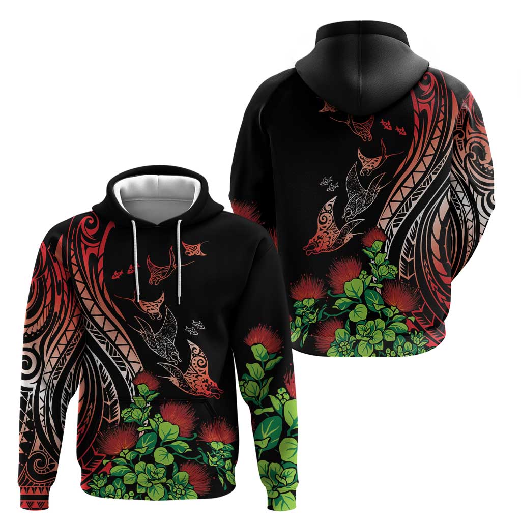 Aloha Hawaii Manta Rays Hoodie Red Ohia Lehua