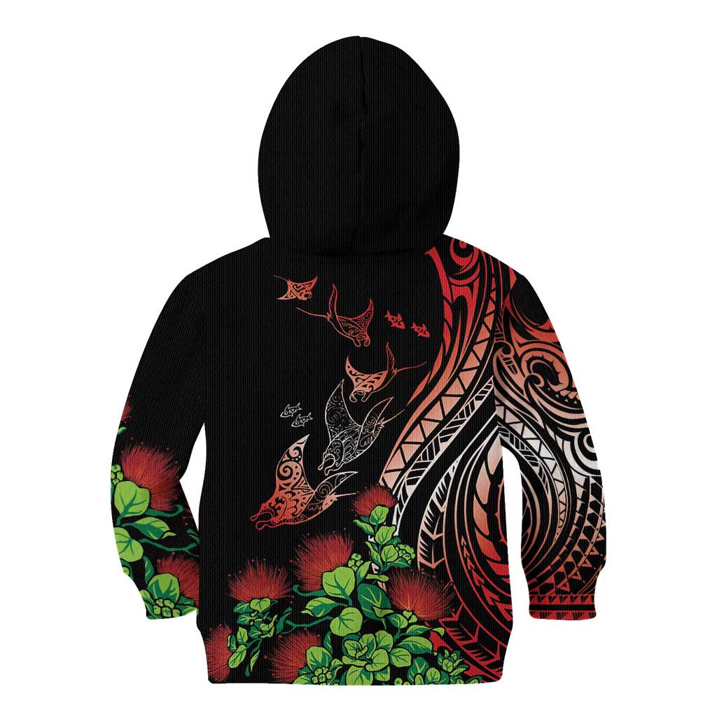 Aloha Hawaii Manta Rays Kid Hoodie Red Ohia Lehua