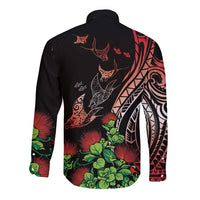 Aloha Hawaii Manta Rays Long Sleeve Button Shirt Red Ohia Lehua