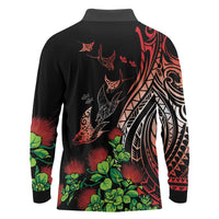 Aloha Hawaii Manta Rays Long Sleeve Polo Shirt Red Ohia Lehua