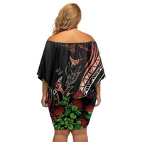 Aloha Hawaii Manta Rays Off Shoulder Short Dress Red Ohia Lehua