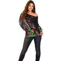 Aloha Hawaii Manta Rays Off Shoulder Sweater Red Ohia Lehua