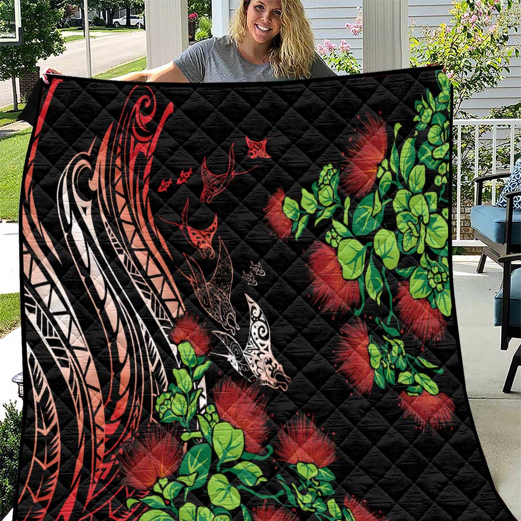 Aloha Hawaii Manta Rays Quilt Red Ohia Lehua