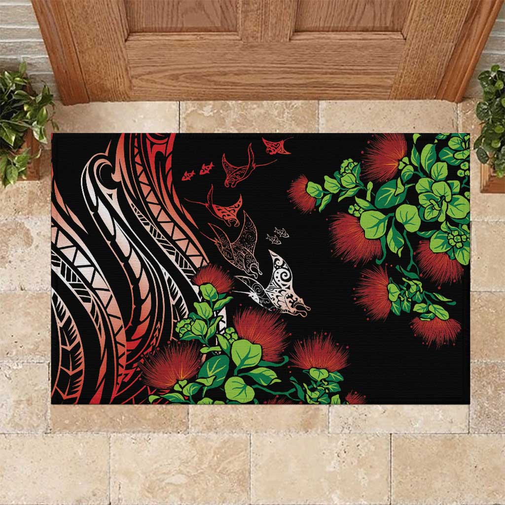 Aloha Hawaii Manta Rays Rubber Doormat Red Ohia Lehua