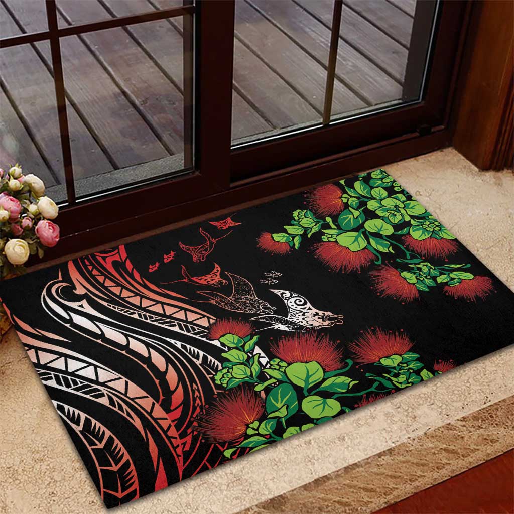 Aloha Hawaii Manta Rays Rubber Doormat Red Ohia Lehua