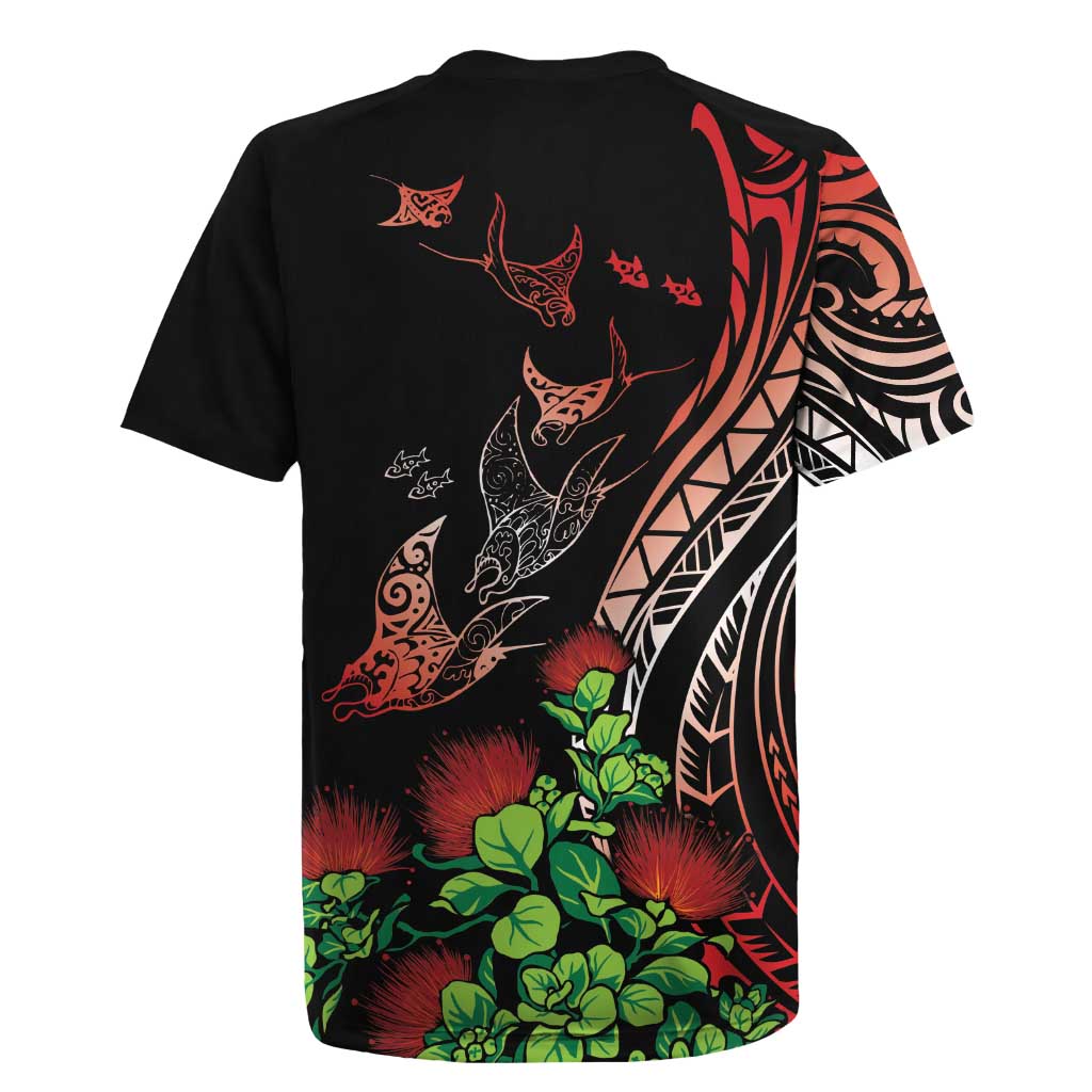 Aloha Hawaii Manta Rays Rugby Jersey Red Ohia Lehua
