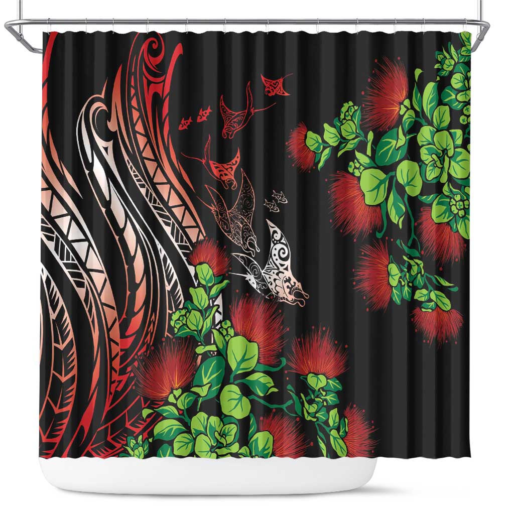 Aloha Hawaii Manta Rays Shower Curtain Red Ohia Lehua