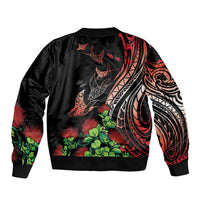 Aloha Hawaii Manta Rays Sleeve Zip Bomber Jacket Red Ohia Lehua