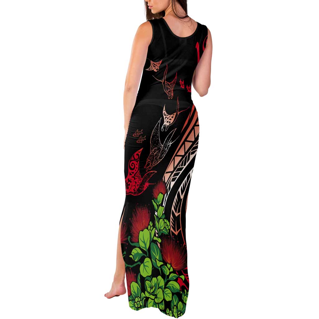 Aloha Hawaii Manta Rays Tank Maxi Dress Red Ohia Lehua