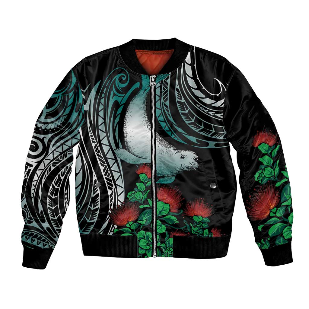 Aloha Hawaii Monk Seal Bomber Jacket Mix Ohia Lehua
